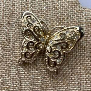 Butterfly  Gold Tone Rhinestone Brooch Pin with Rhinestones collectible Roman